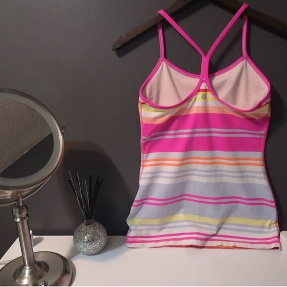 Lululemon Striped Pink Multicolor Y Back Women's Tank Top - Picture 3 of 4